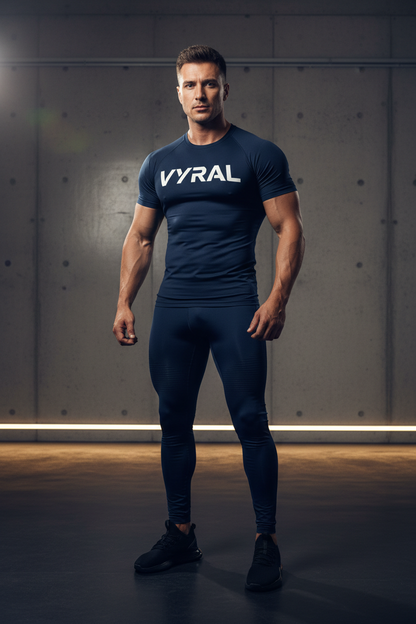 Vyral Compression Shirt in Midnight Navy - Gym to street crossover shot
